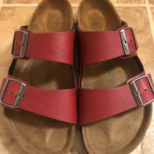 Authentic Vegan red leather Birkenstocks Brand New